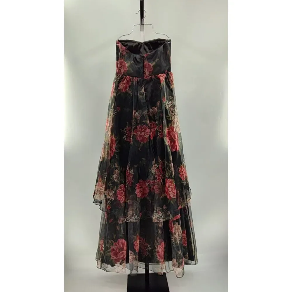 Lulu's Black Strapless Floral Evening Gown - Picture 3 of 3